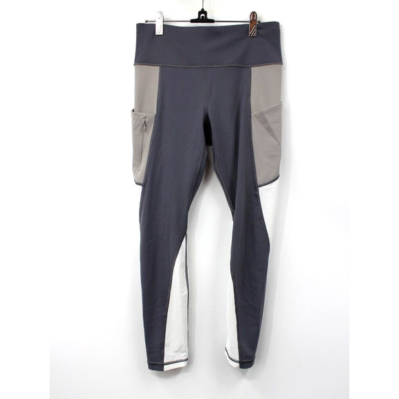 Athleta Leggings Medium Gray White‎ Pull-On Colorblock Tight Lightweight Women - Picture 1 of 13